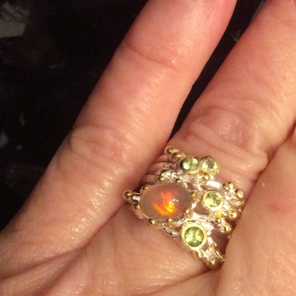 Surrealistic Genuine Firery Opal Ring - Picture 12 of 14